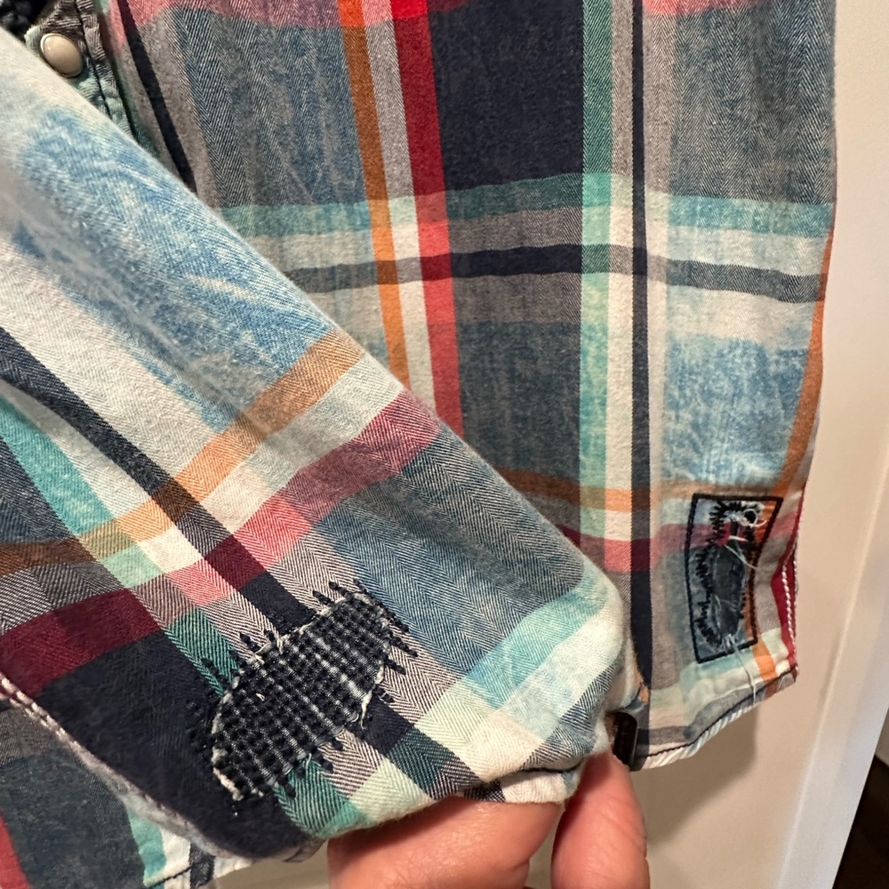Affliction Men's Blue and Red Plaid Snap Down Shirt - Picture 3 of 9